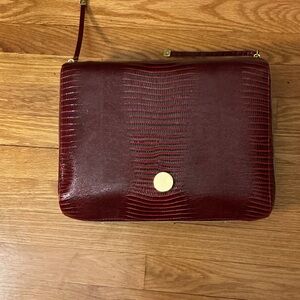 Estee Lauder Red MakeUp Extra Large Tote Elegant Burgundy Leather Clutch